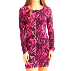 Derek Heart Purple Marble Seamed long sleeved Mini Bodycon Dress SZ L
